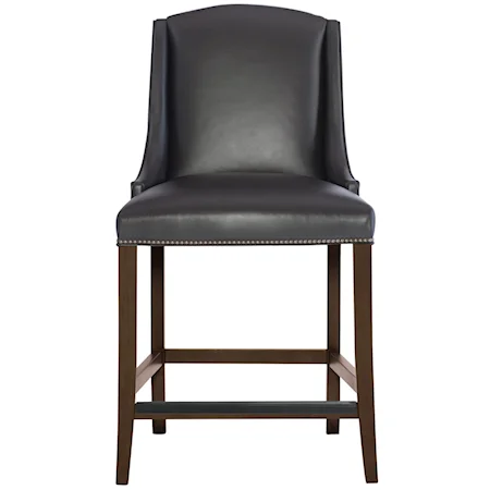Transitional Leather Bar Stool with Low Track Arms
